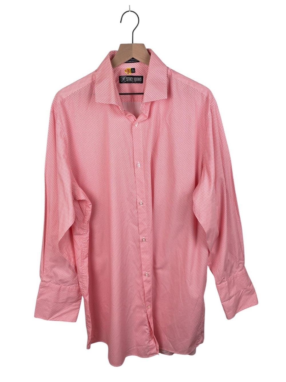 Stacy Adams Men's French Cuff Button Up Dress Shirt Size 18 34/35 Pink Dot Retro